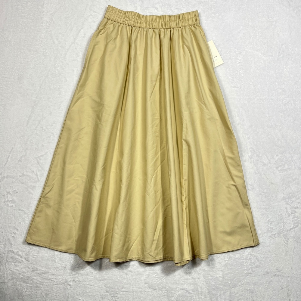 A New Day Womens XS Cream Tan Cotton Blend Midi A-Line Skirt Pockets